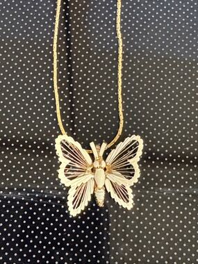 Monet Gold Butterfly Necklace with White Enamel Wings